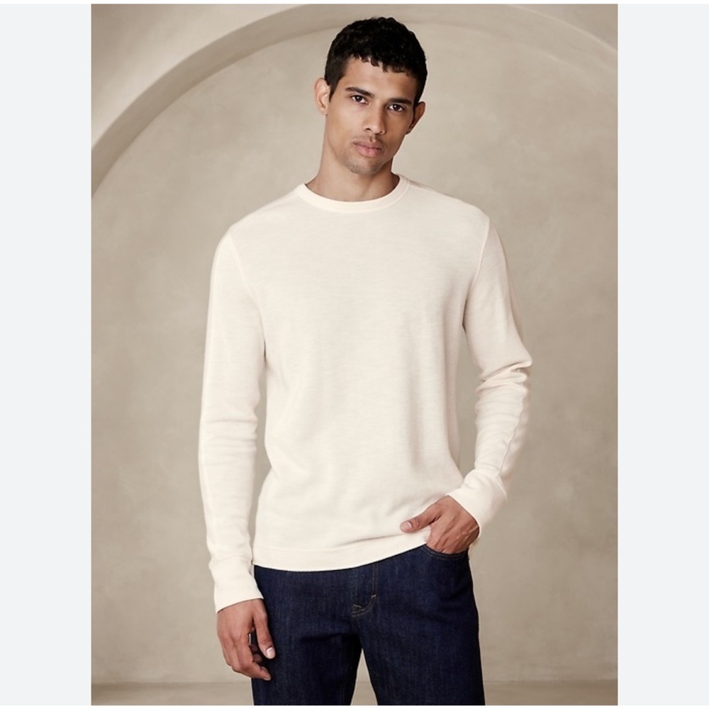Banana Republic Ecru Crewneck Cotton Blend Double Knit Tee Size Small